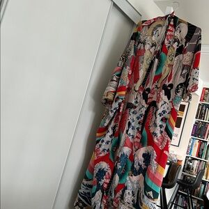 Vintage Style Japanese Art Print Kimono Robe Duster